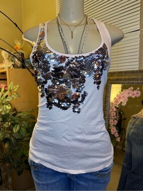 Express Sequin Tank Top – Light Pink, Size M